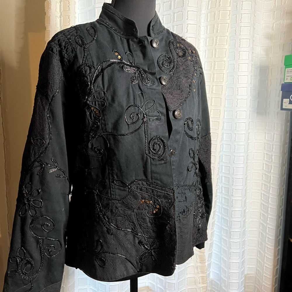 Chico’s Black Jacket Mandarin Collar